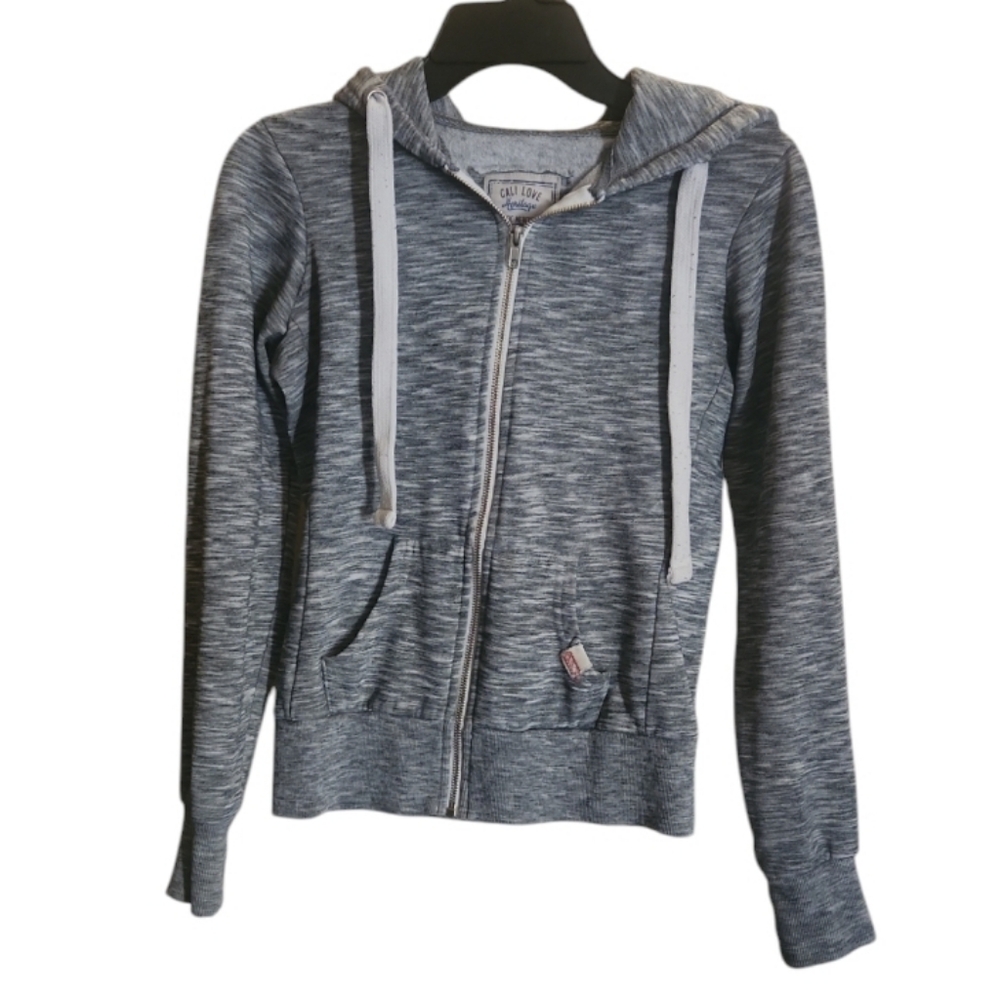 Cali Love Heritage Sweater W/Hood Womens/Juniors Sz S Gray Heathered